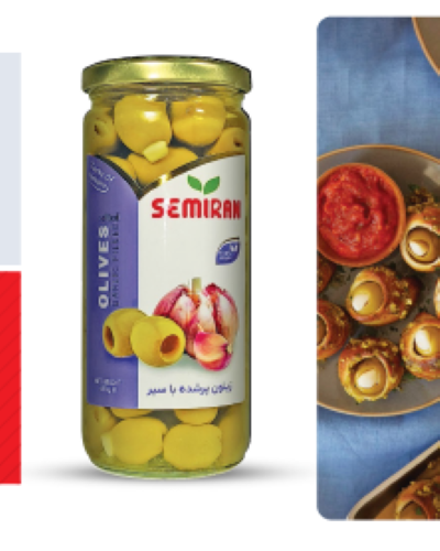 سمیران زیتون شیشه ای بامغز سیر 450گرمی 12عددی مصرف کننده4،120،000